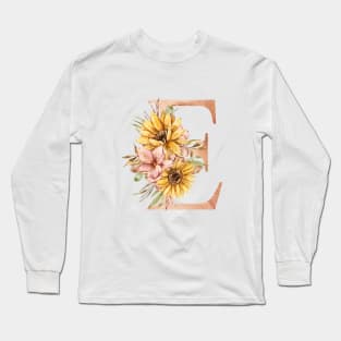 Watercolor sunflower floral  wedding monogram, E letter illustration Long Sleeve T-Shirt